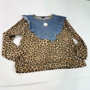 ODDY Top Womens 3XL brown blue Leopard cheetah  Denim Blouse New fall